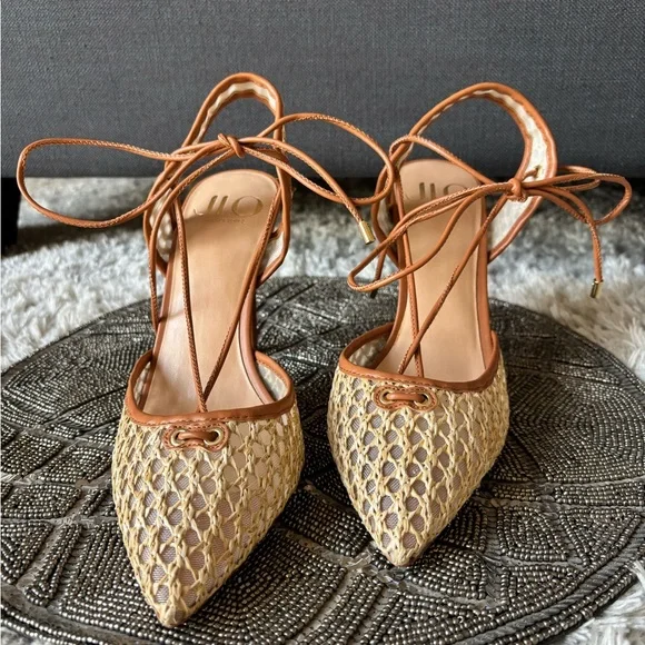 🟢JLO. Almost new! Rattan & mesh slingback with ankle tie. Size 9.5 - Picture 2 of 4